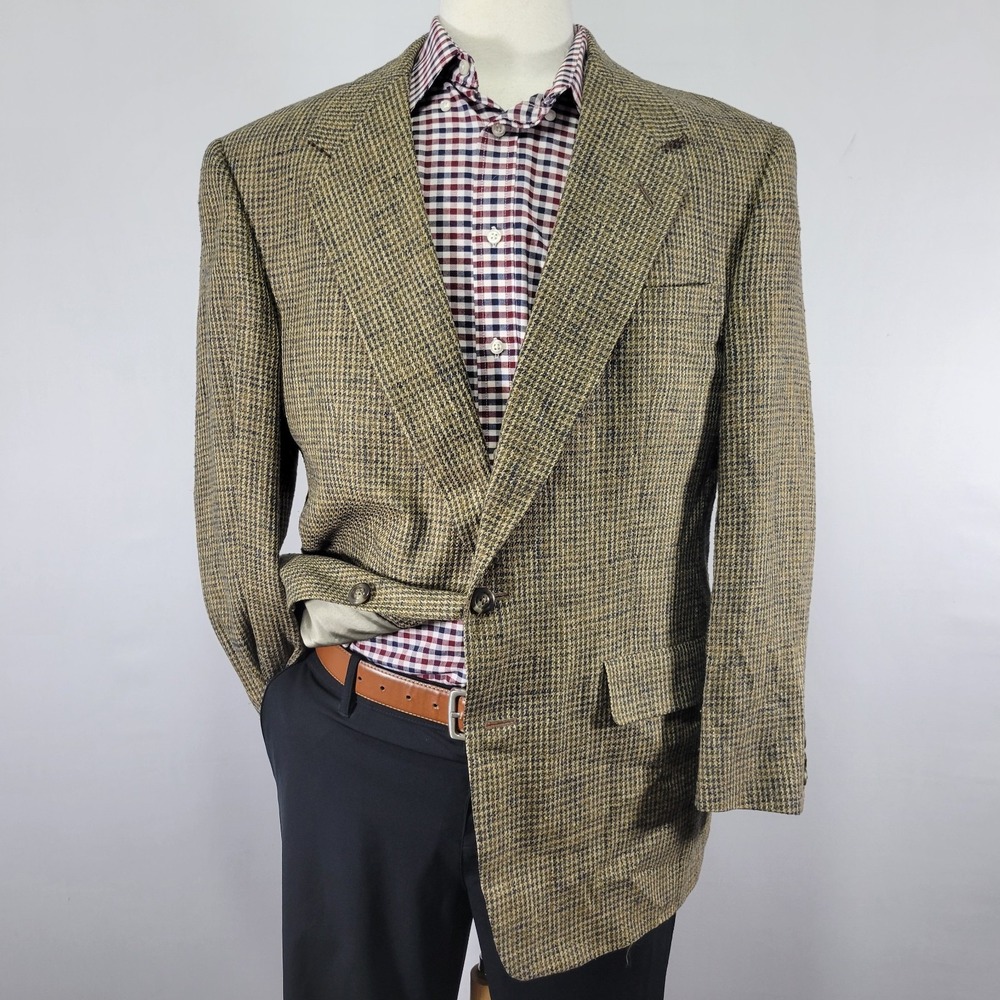 VTG Hart Schaffner Marx Men's Sport Coat Blazer Two Button Houndstooth Silk‎ 42R